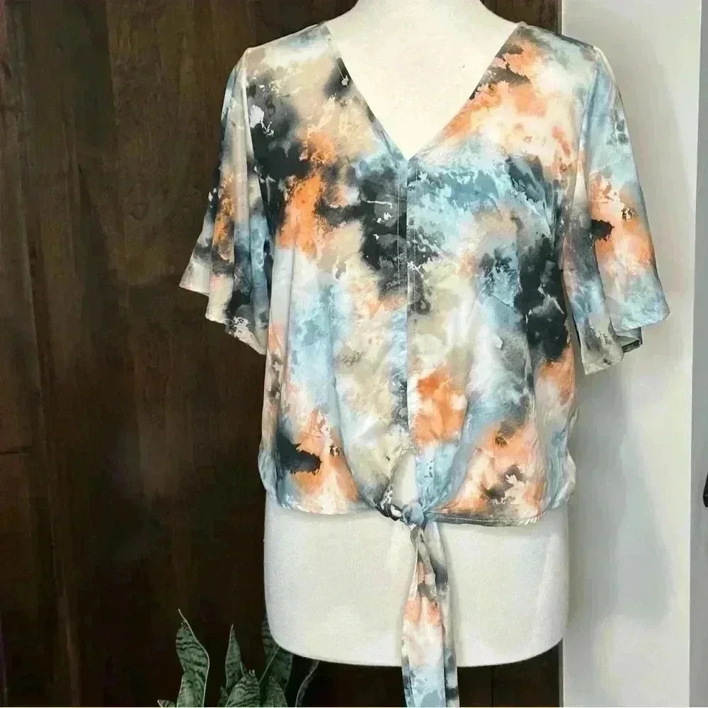 Peach love California blouse women’s Soze Small tie dye water color top